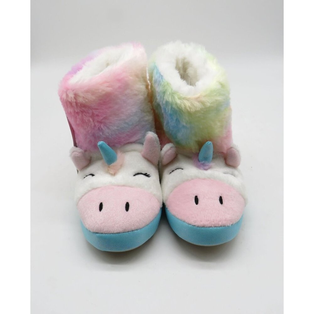 Totes Kids Unicorn Plush Slippers With Rainbow Faux Fur & Non-Slip Soles NWT